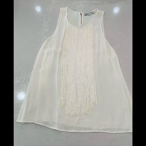Karina Grimaldi white sleeveless fringe top